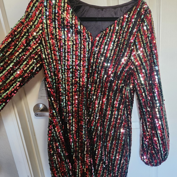melloday sequin dress Nordstrom Melloday Womens Black Sequin V Neck Long Sleeve Tunic Dress Size Small